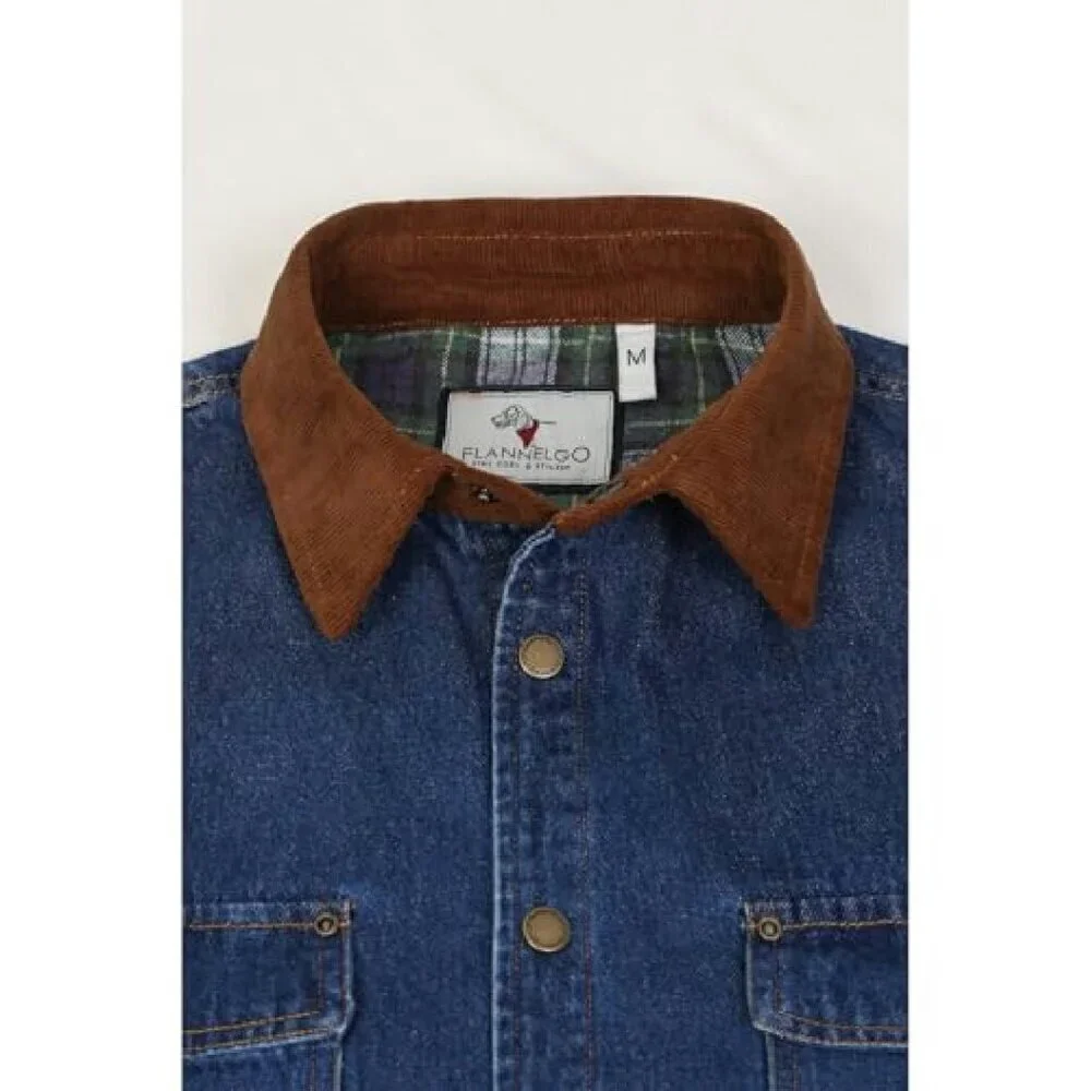 Men's Flannel Lined Denim Work Shacket Jacket, Heavy Duty Cotton